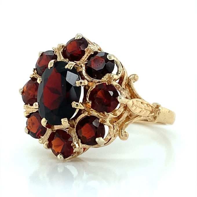 Yellow Gold Garnet Cluster Ring - Image 2