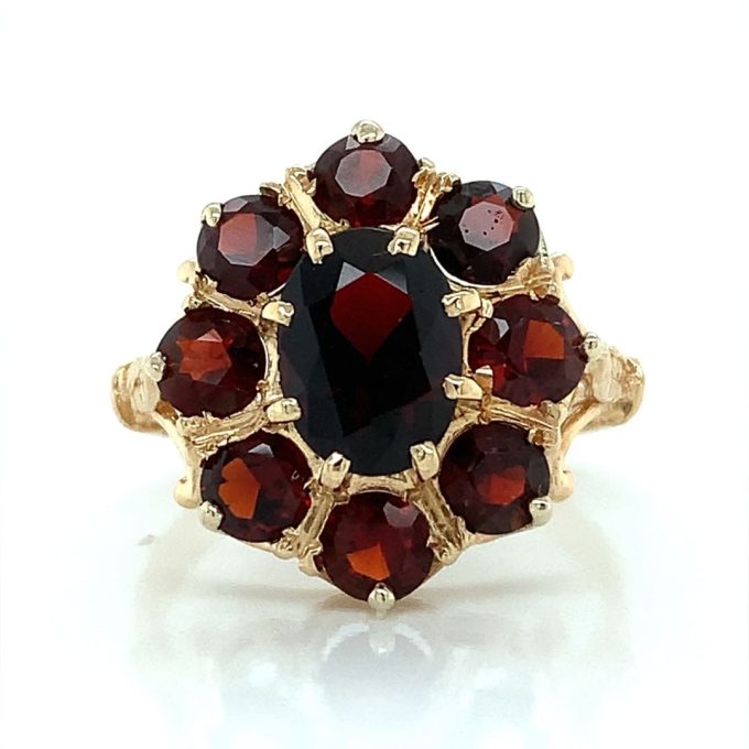 Yellow Gold Garnet Cluster Ring