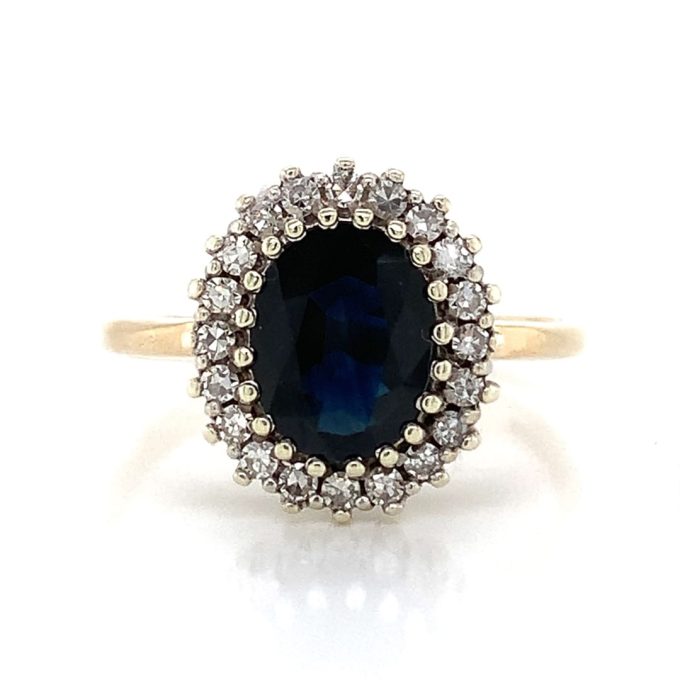 1980's Sapphire and Diamond Cluster Ring