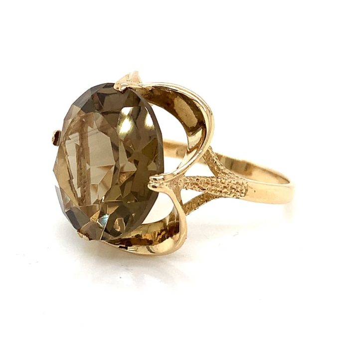 1970's Yellow Gold Smoky Quartz Ring - Image 2