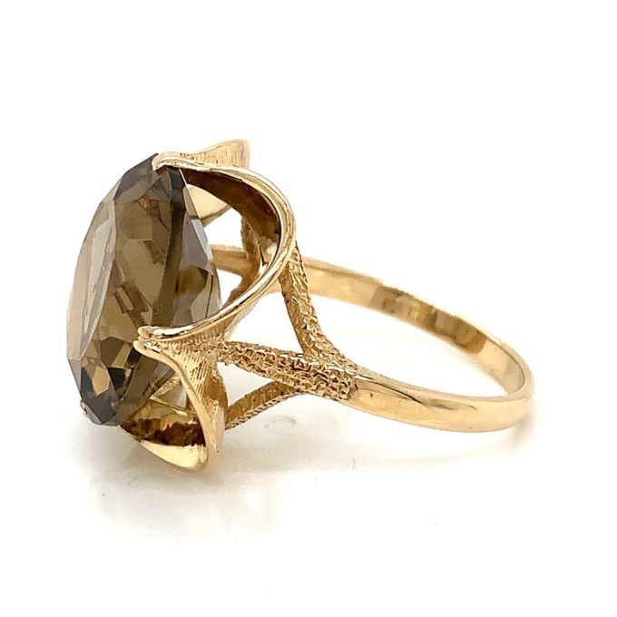 1970's Yellow Gold Smoky Quartz Ring - Image 3