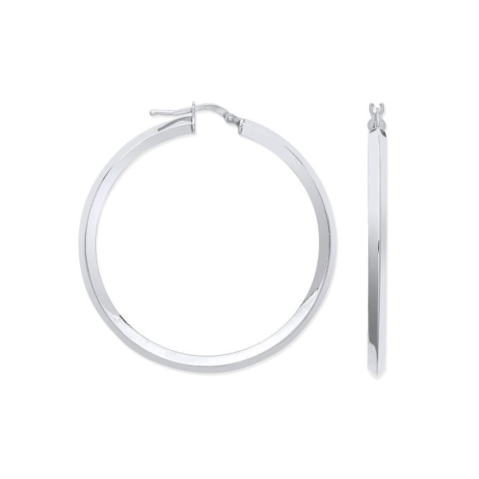 Silver Triangular Wire Hoop Earrings 45mm
