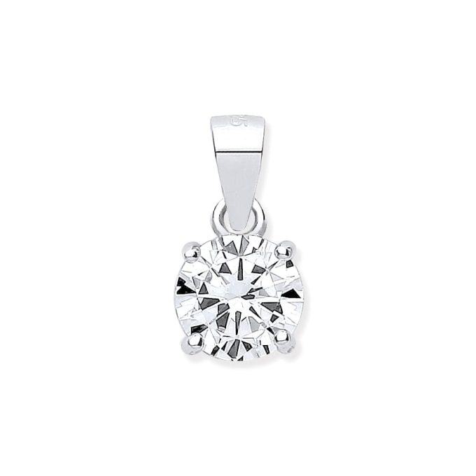 Silver CZ Pendant Necklace 7mm
