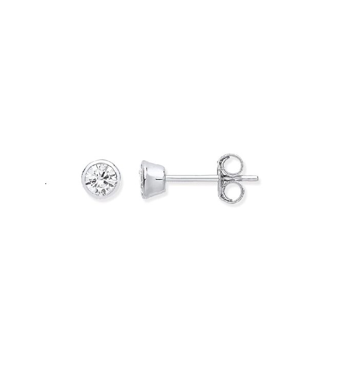 Silver CZ Rub-Over Stud Earrings