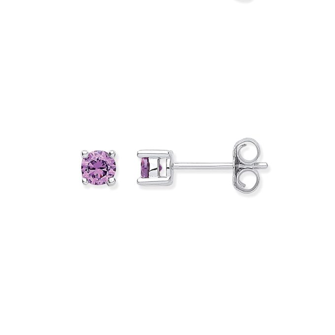 Silver 'Amethyst' CZ Stud Earrings