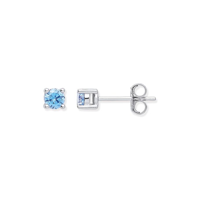 Silver 'Aquamarine' CZ Stud Earrings