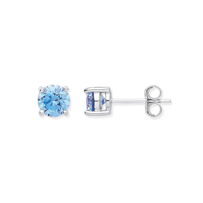 Silver 'Aquamarine' CZ Stud Earrings