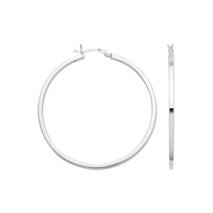 Silver Square Wire Hoop Earrings 45mm