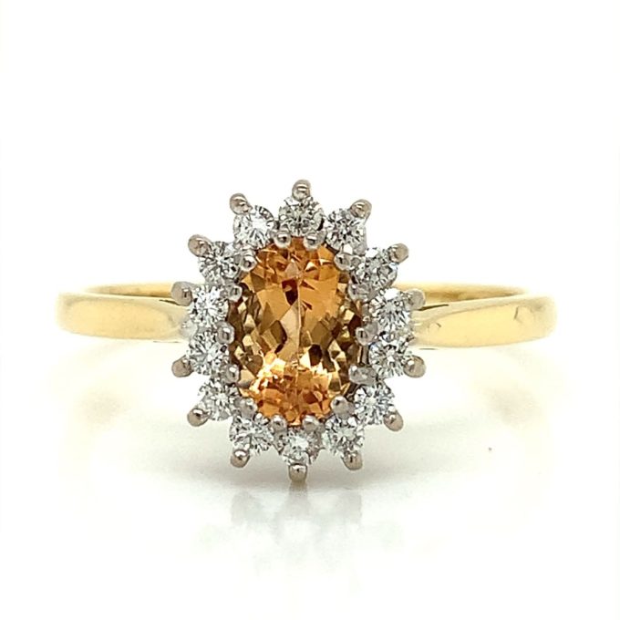 Yellow Tourmaline and Diamond Cluster Ring