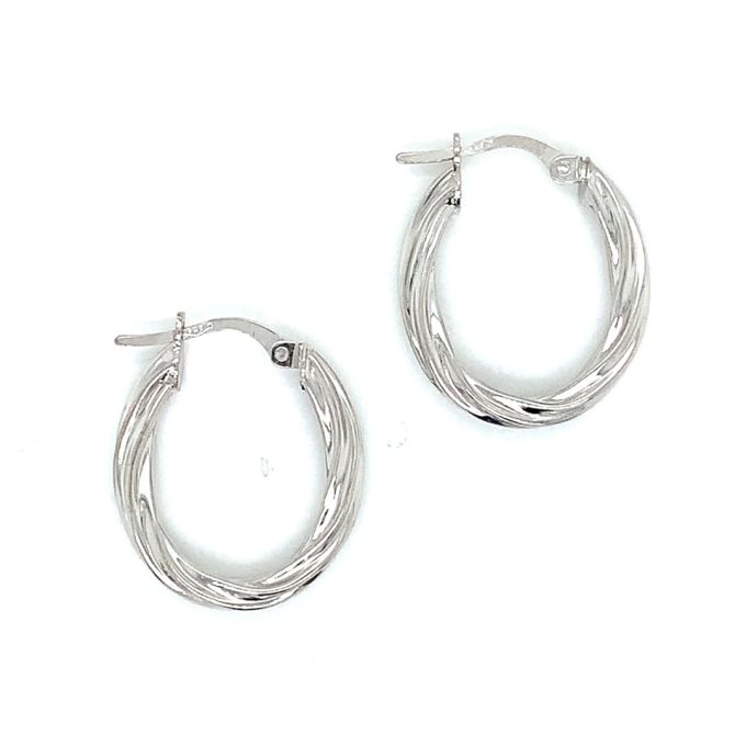 White Gold Twist Oval Hoop Earrings