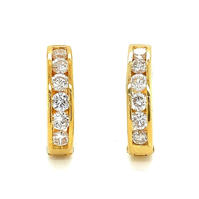 Yellow Gold Diamond Huggie Earrings - Image 2
