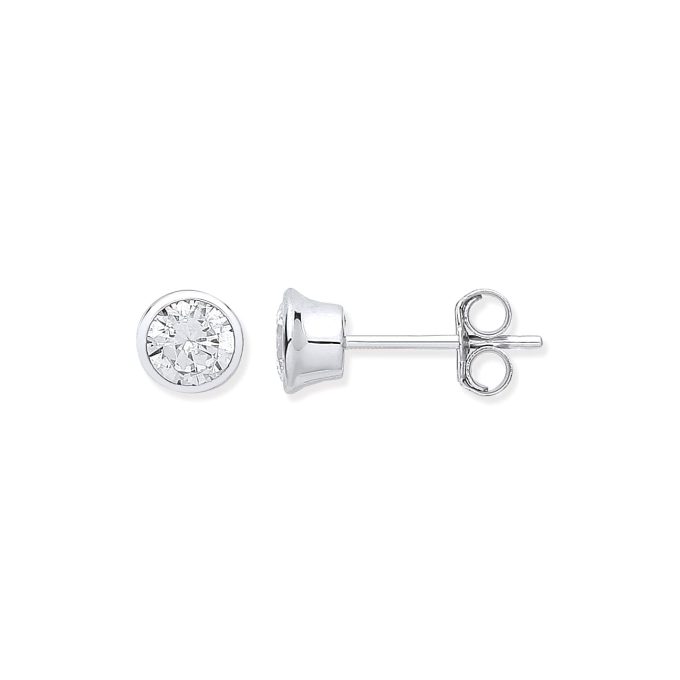 Silver CZ Rub-Over Stud Earrings 5mm