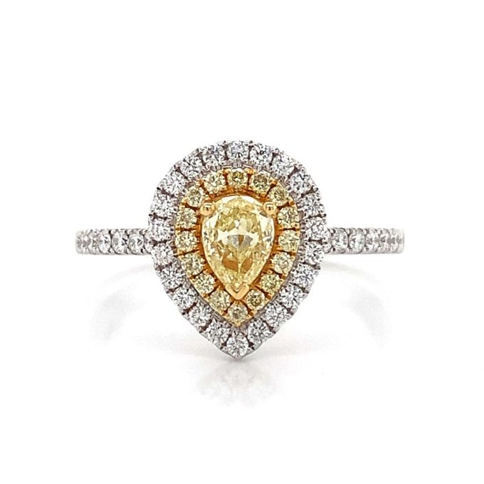 Yellow Pear Cut Diamond Pave Dress Ring