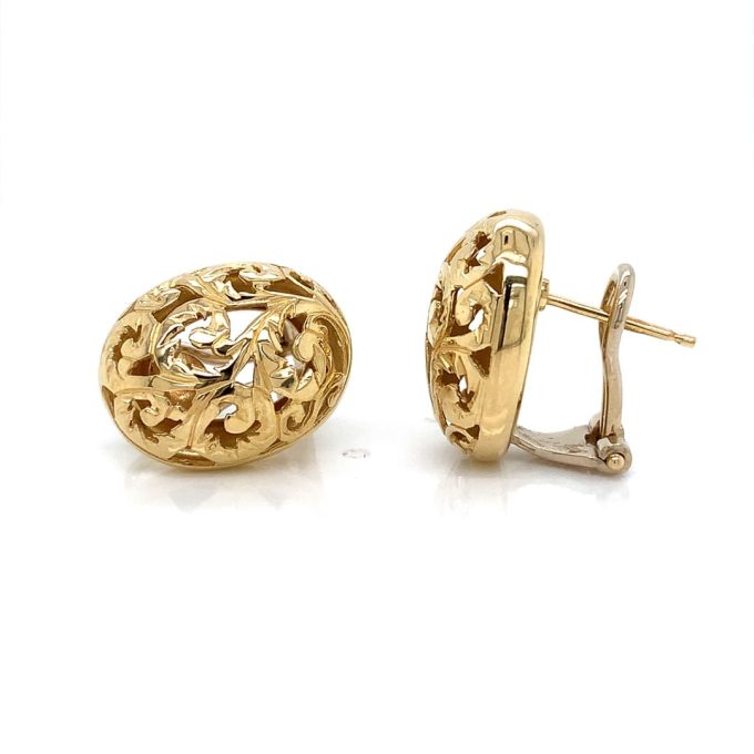 18ct Yellow Gold Engraved Oval Earrings - Image 2