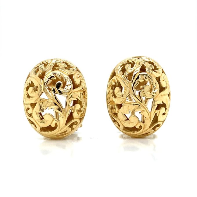 18ct Yellow Gold Engraved Oval Earrings