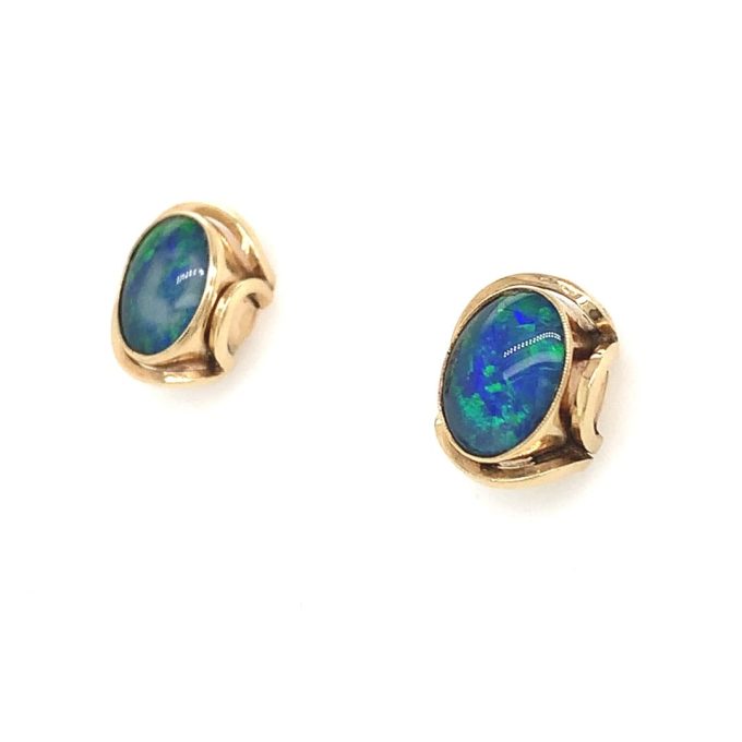 Yellow Gold Opal Stud Earrings