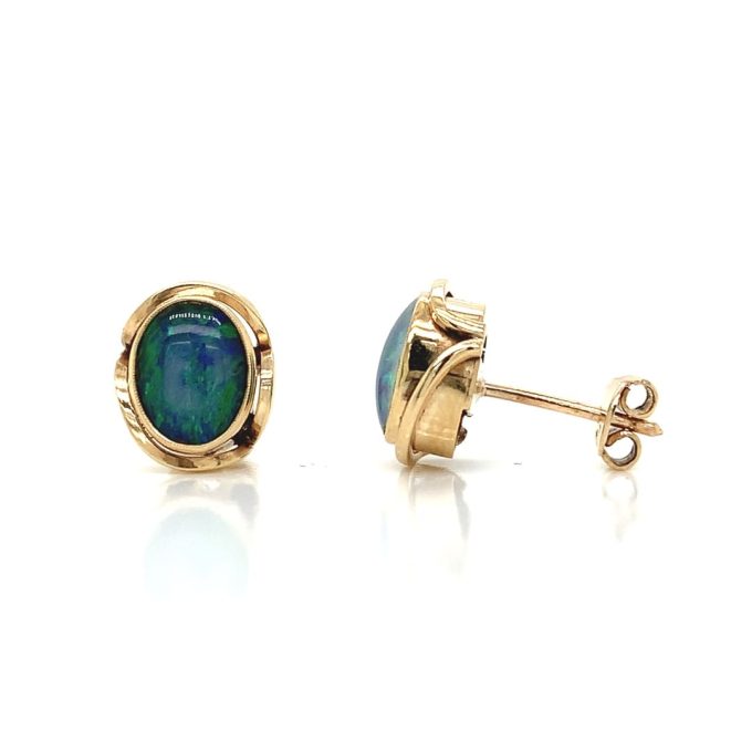 Yellow Gold Opal Stud Earrings - Image 3