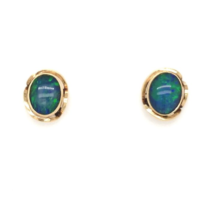 Yellow Gold Opal Stud Earrings - Image 2