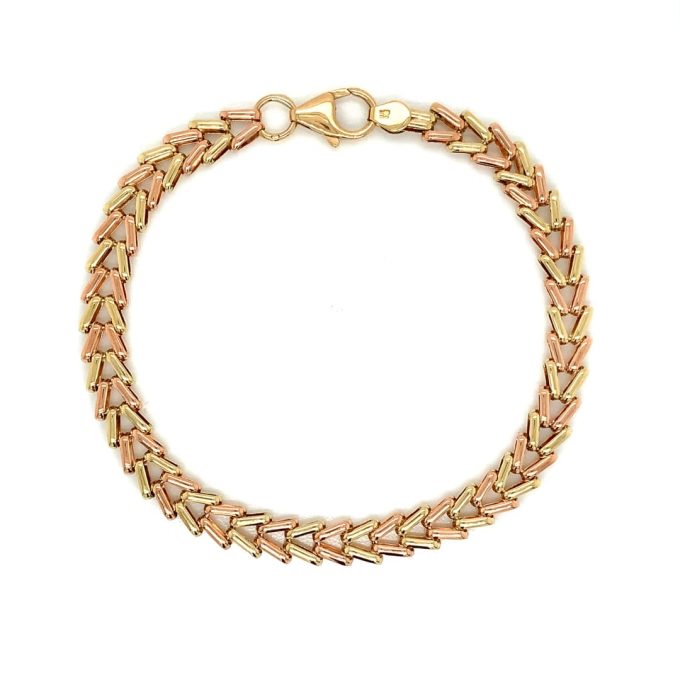 Rose & Yellow Gold Herringbone Link Bracelet - Image 2