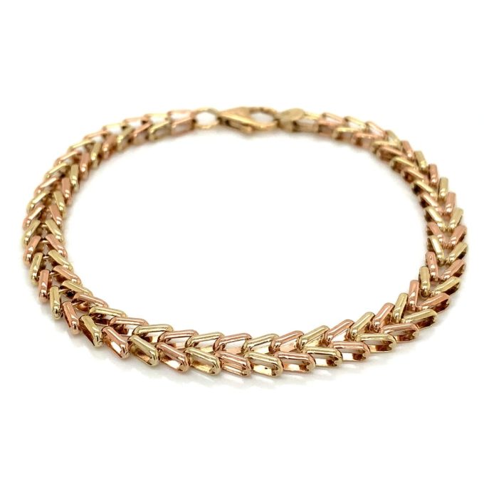Rose & Yellow Gold Herringbone Link Bracelet