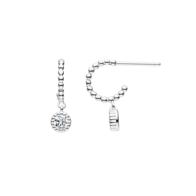 Silver CZ Drop Hoop Earrings