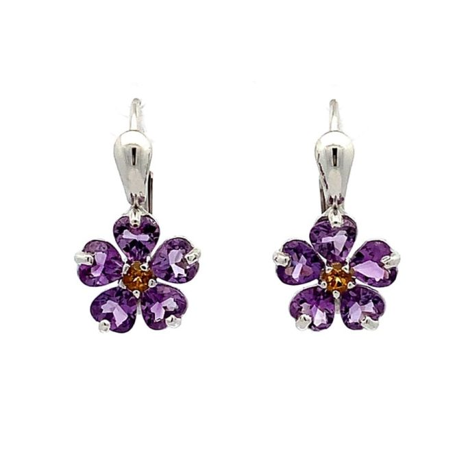 Amethyst Flower Drop Earrings