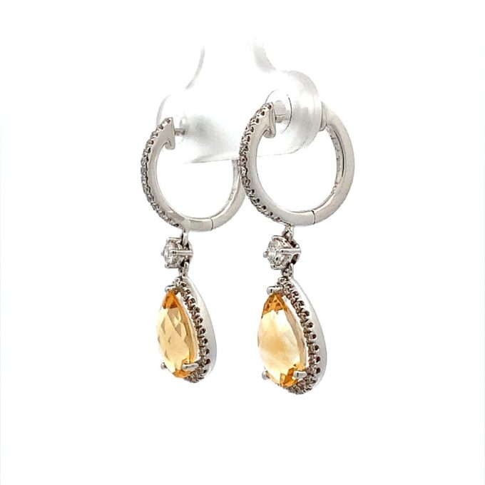 Golden Topaz & Diamond Drop Earrings - Image 2