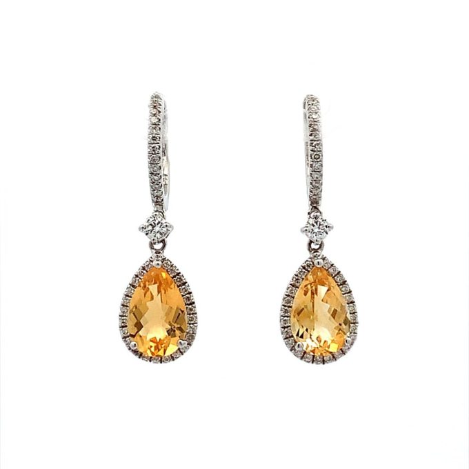 Golden Topaz & Diamond Drop Earrings