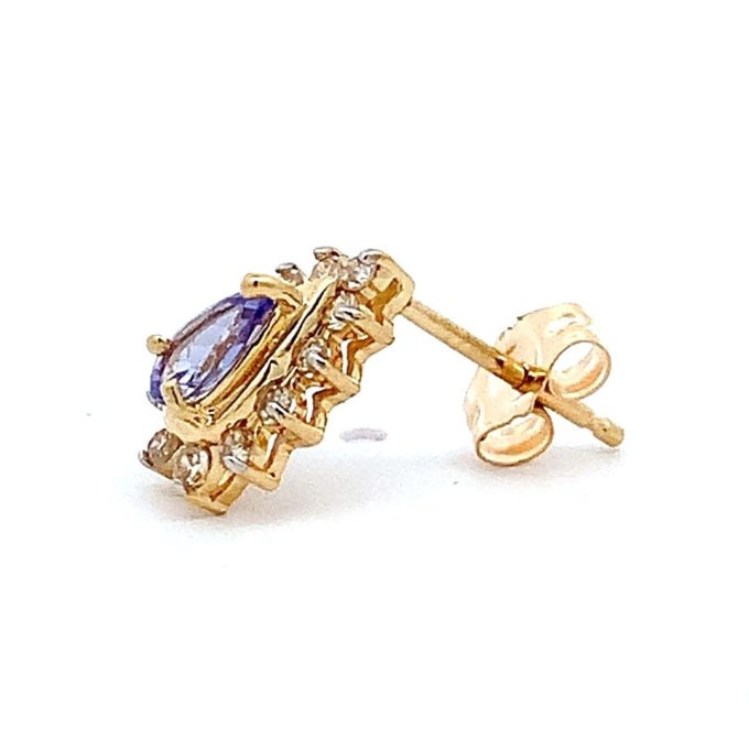 Pear Cut Tanzanite and Diamond Stud Earrings - Image 2