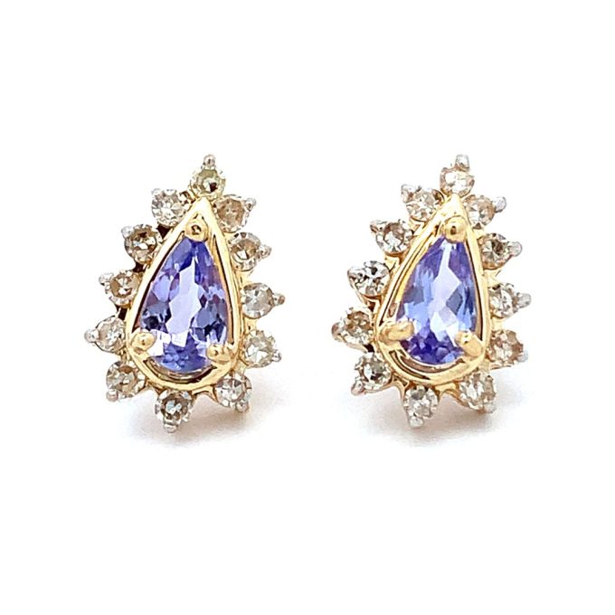 Pear Cut Tanzanite and Diamond Stud Earrings
