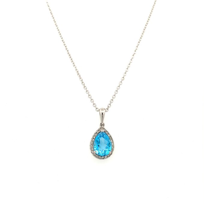 Blue Topaz & Diamond White Gold Necklace - Image 2