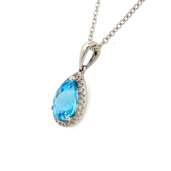 Blue Topaz & Diamond White Gold Necklace - Image 3