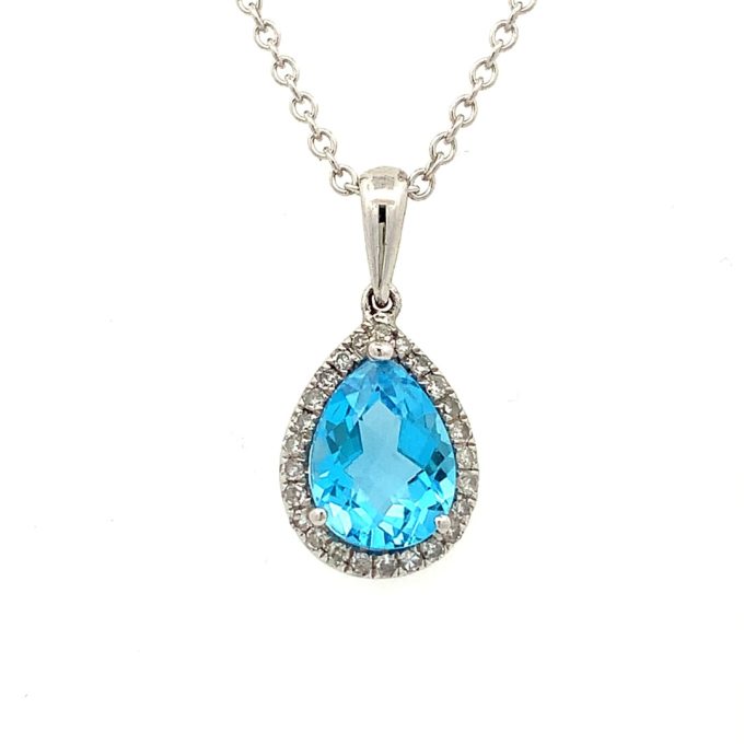 Blue Topaz & Diamond White Gold Necklace