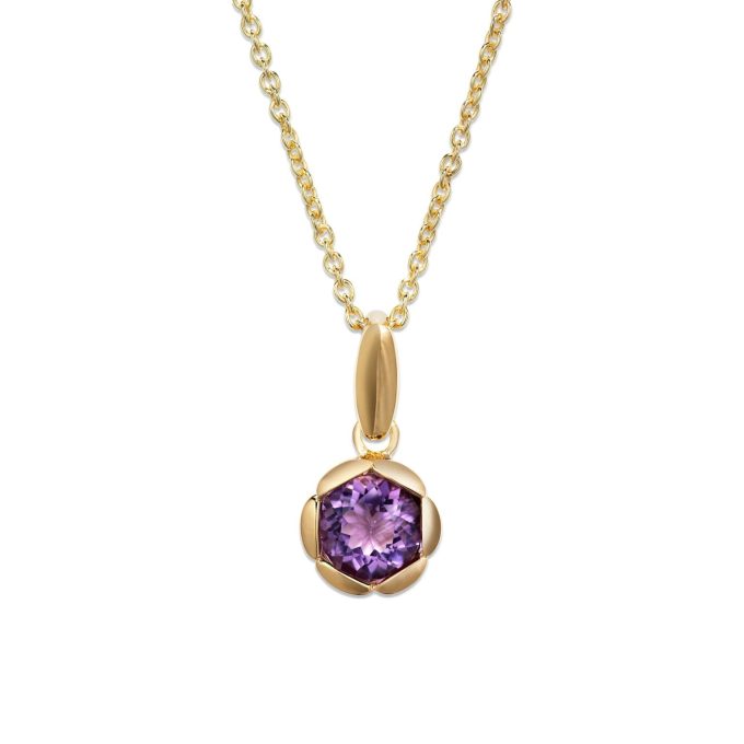 Unique Gold Plated Round Amethyst Necklace
