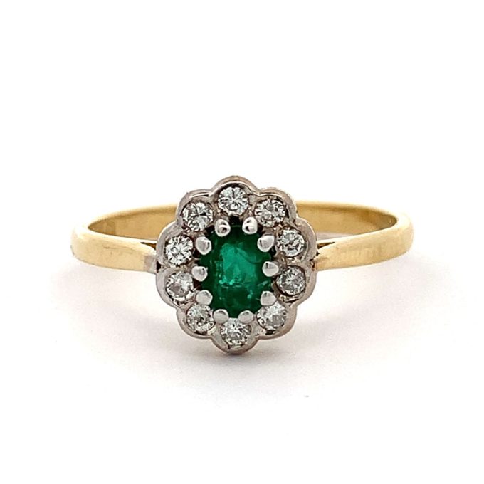 Emerald and Diamond Cluster Ring