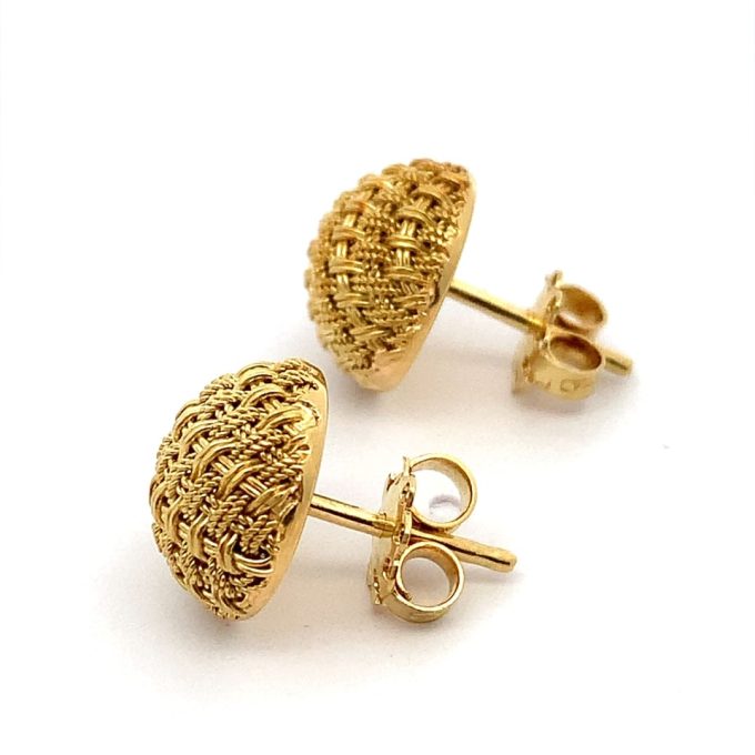 18ct Gold Basket Weave Stud Earrings - Image 3