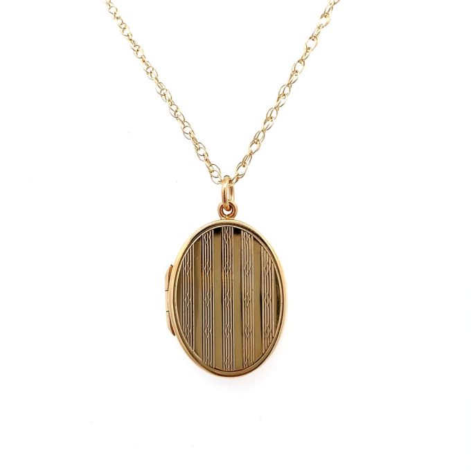 Gold Oval Engraved Locket Necklace - Image 2