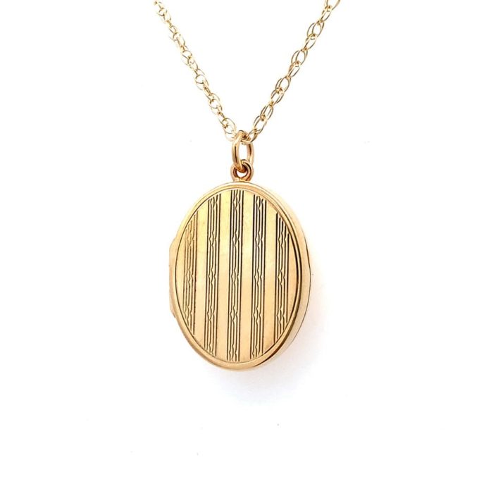 Gold Oval Engraved Locket Necklace