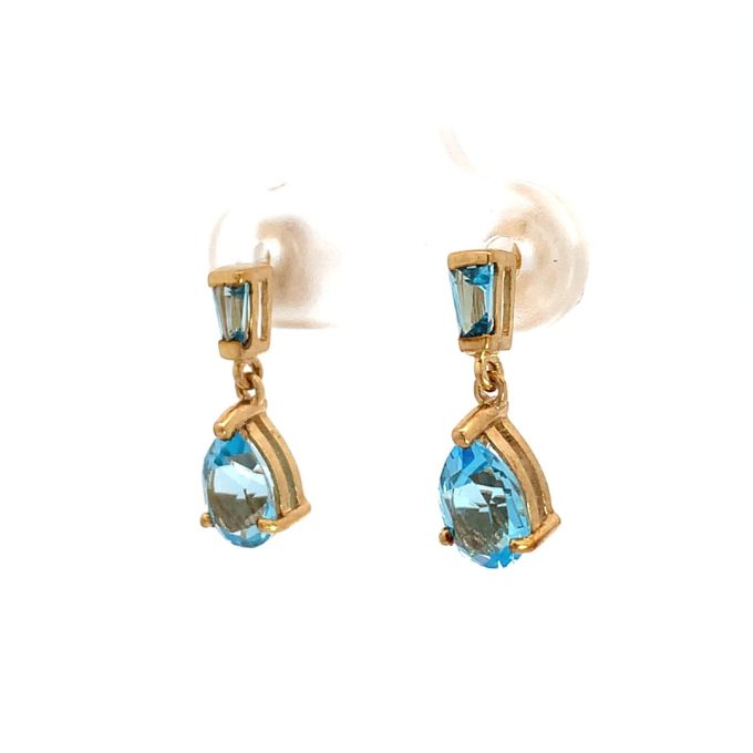 Blue Topaz Gold Drop Earrings - Image 2