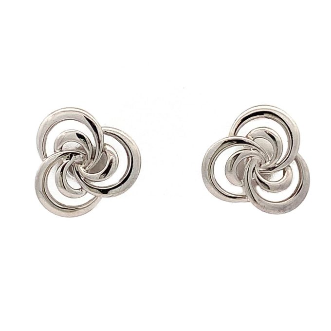 White Gold Swirl Stud Earrings
