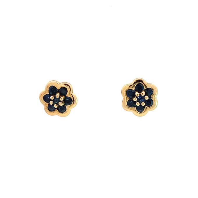 Blue Sapphire Cluster Stud Earrings