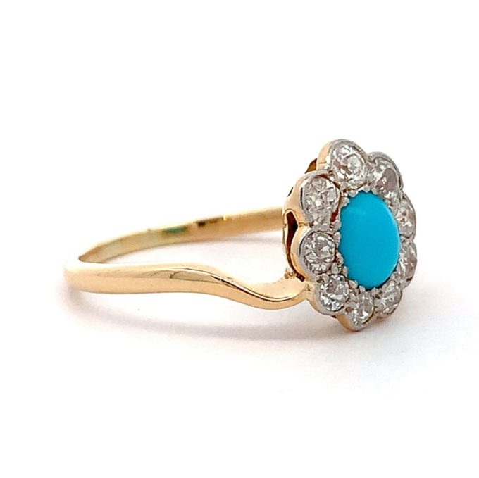 Vintage Turquoise and Diamond Cluster Ring - Image 2