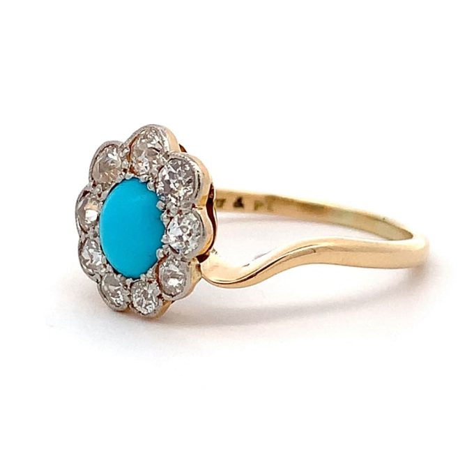 Vintage Turquoise and Diamond Cluster Ring - Image 3