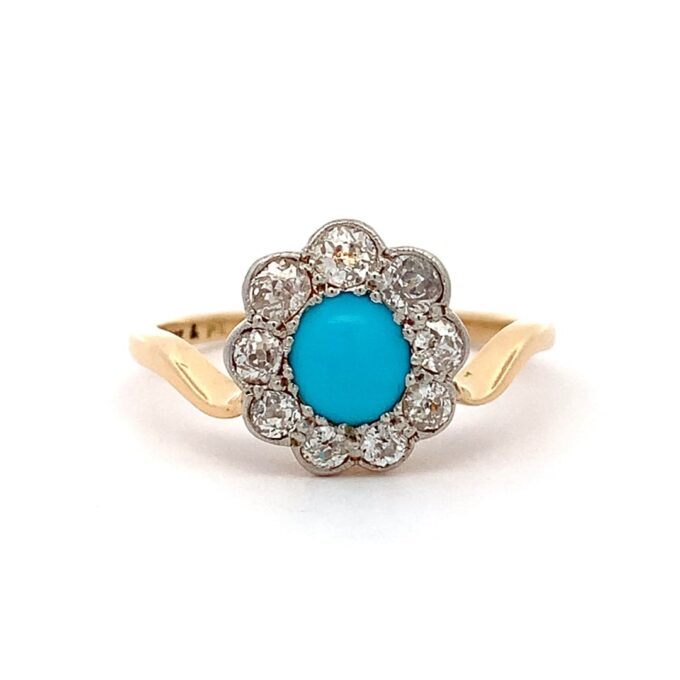 Vintage Turquoise and Diamond Cluster Ring