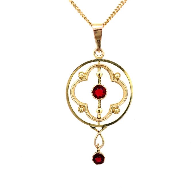 Antique Gold and Red Spinel Pendant Necklace - Image 2