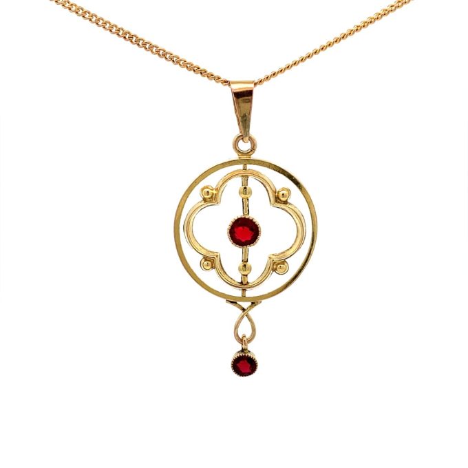 Antique Gold and Red Spinel Pendant Necklace