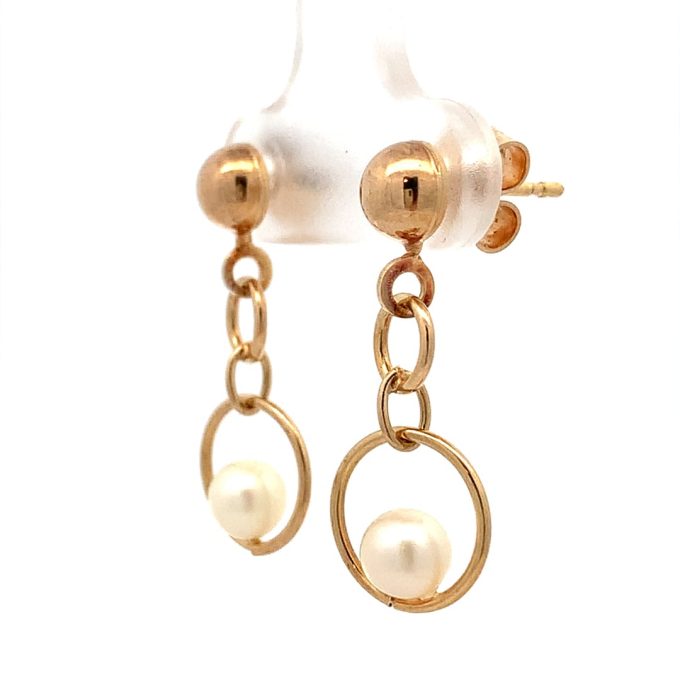 Gold and Pearl Drop Earrings - Image 2