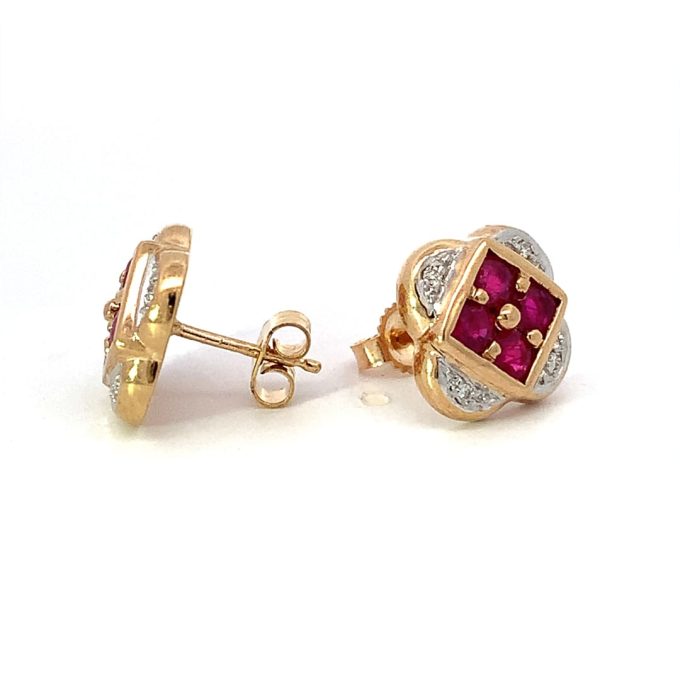 Ruby and Diamond Quatrefoil Stud Earrings - Image 2