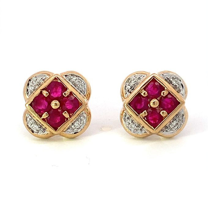 Ruby and Diamond Quatrefoil Stud Earrings