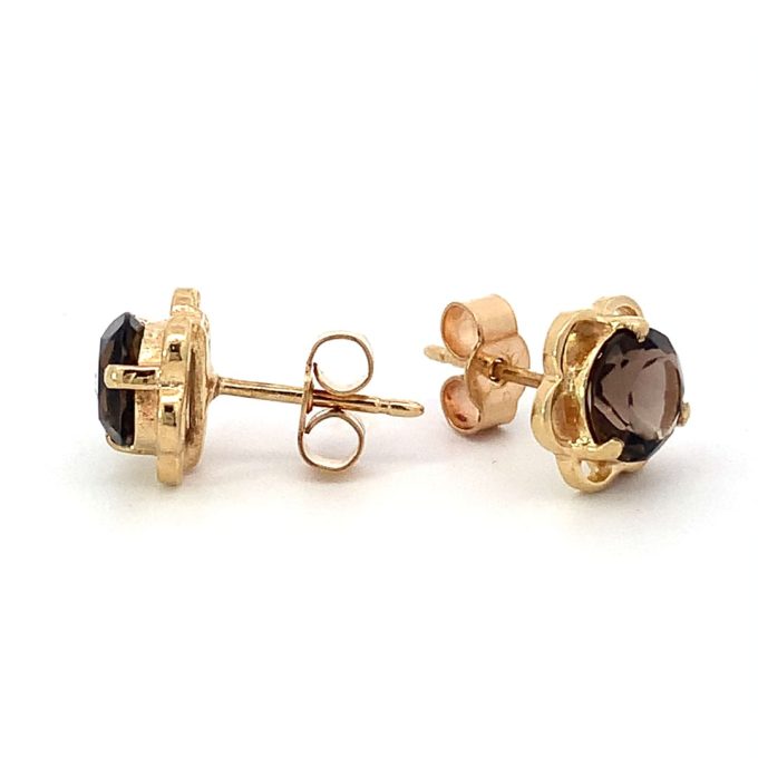 Smoky Quartz Flower Stud Earrings - Image 2